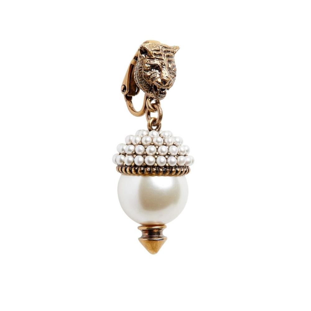 Gucci - Feline Head Pearl Drop Earrings - Picture 3 of 4